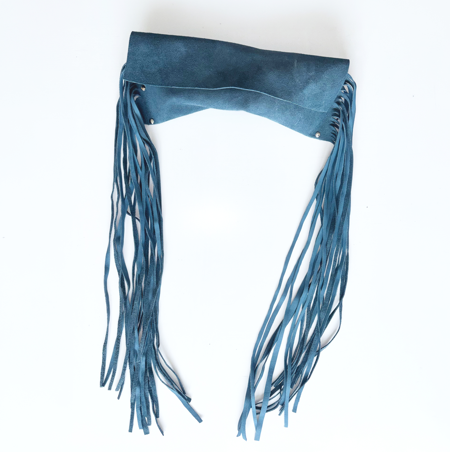 BLUE SUEDE FRINGE CLUTCH