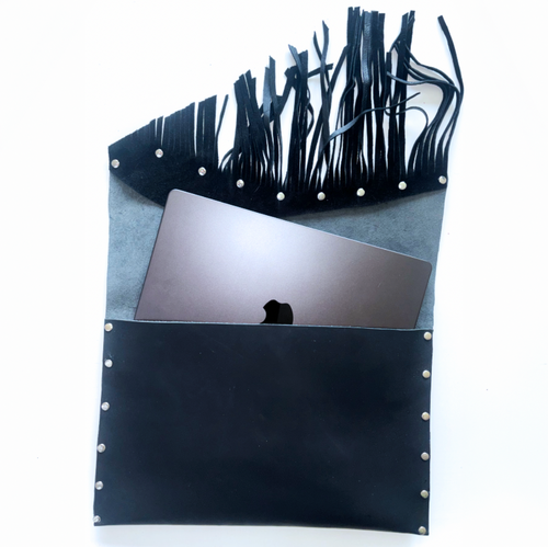 BLACK FRINGE LAPTOP SLEEVE / CLUTCH