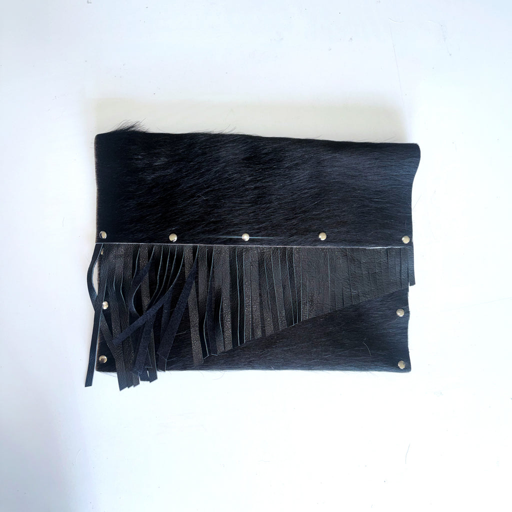 BLACK COW FRINGE LAPTOP SLEEVE / CLUTCH