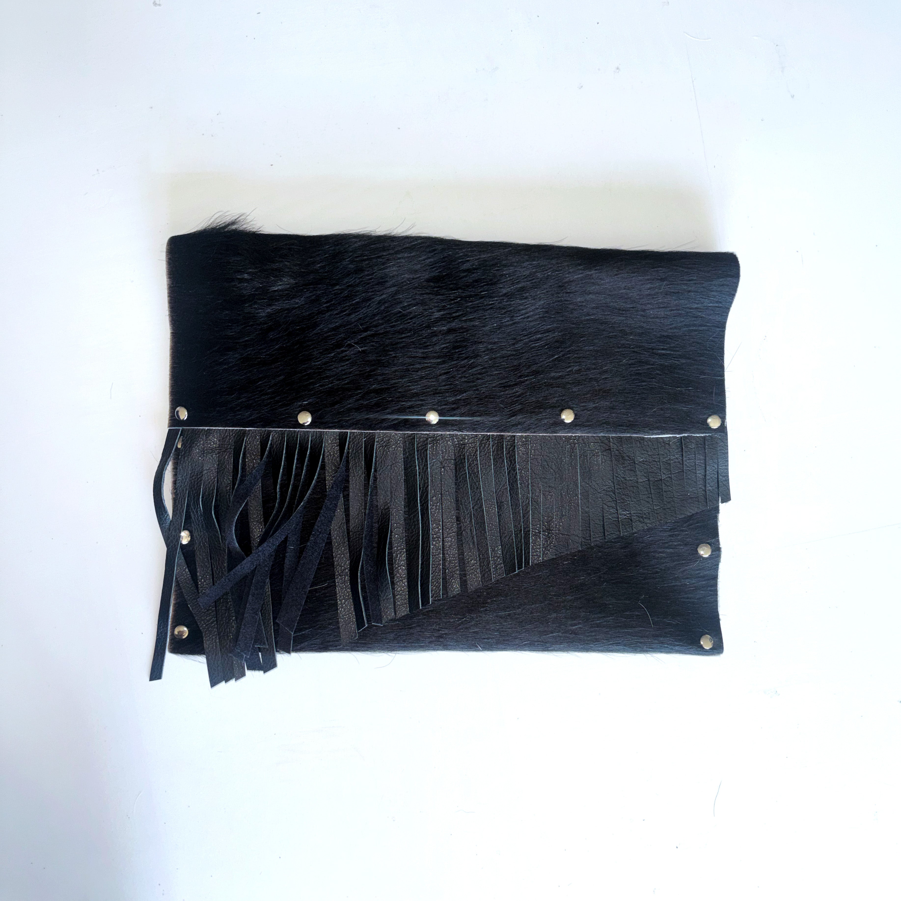 BLACK COW FRINGE LAPTOP SLEEVE / CLUTCH